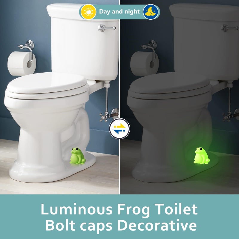 boeemi Toilet Bolt Caps Decorative Glow in The Dark- 2PCs Frog Toilet Bowl Bolt Covers Luminous Green PLA Cute Bathroom Decor Accessories Rust Prevention - Image 2